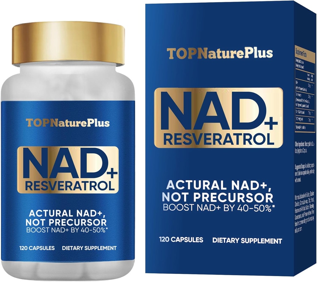 NAD+ Supplement 1000 mg Pure Organic, Highest NAD+ Resveratrol Supplement Max Absorption for Energy and DNA Repair, Aging Defense, Brain Function Support, 120 Capsules