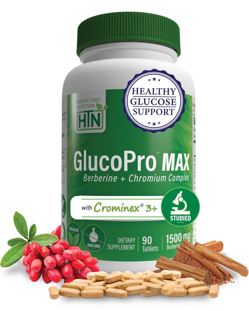 Health Thru Nutrition GlucoPro Max - met 1.500mg Berberine, Chrominex + Chroom, en 1000mg Kaneel 