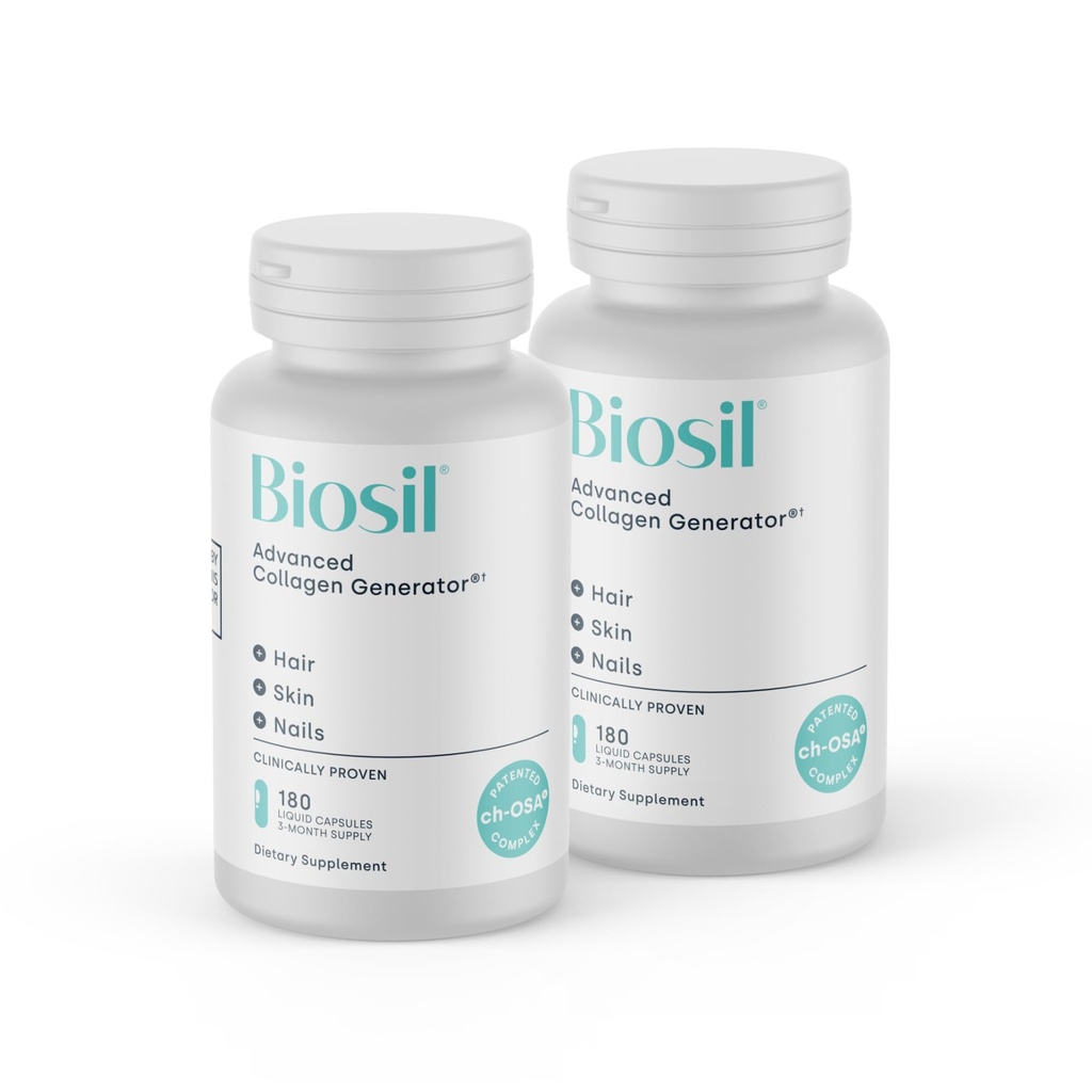 Biosil Collageen Booster Supplement - 180 vloeibare capsules, Pack of 2 - Gepatenteerde ch-OSA Activator voor huid, haar, nagels en gewrichten - Ondersteunt natuurlijke productie - 180-dagen levering