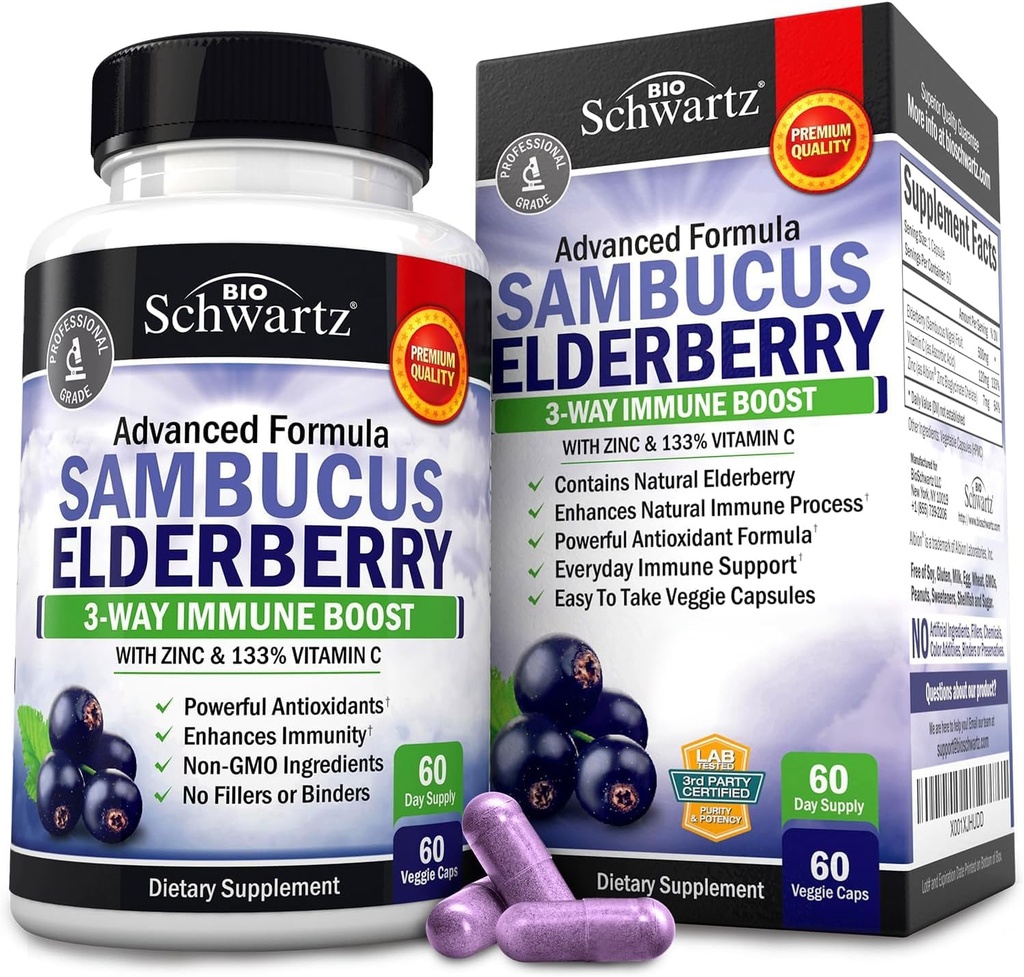BioSchwartz Elderberry Capsules 60 Tel + Probiotic 40 Miljard CFU 60 Graaf bundel