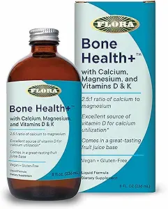 Flora Bone Health+ - Calcium & Magnesium Supplement - Offers Bone Support - Contains Vitamin D3 & Vitamin K2 - Vegan & Gluten-Free - Delicious Fruit Juice Base - 8 fl. oz.