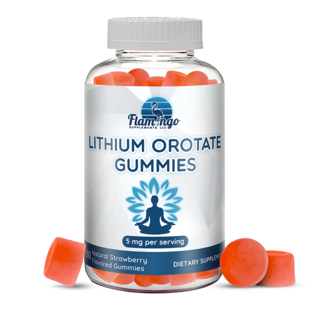 Lithium Orotate Gummies 5mg per portie - Derde Getest, Plant Based. Veranderen naar Lithium Drops of Pillen. Trace Mineral for Mood Support- Aardbei Flavored Lithium Supplements- 60 Tellen