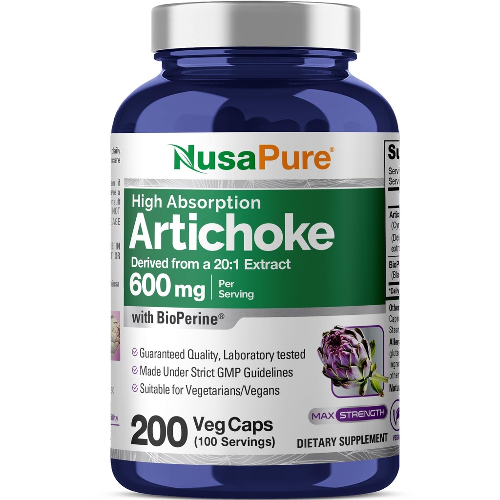 NusaPure Artichoke 20:1 Extract, 600 mg Equivalent aan 12.000mg 200 Veggie caps (Non-GMO, Glutenvrij)