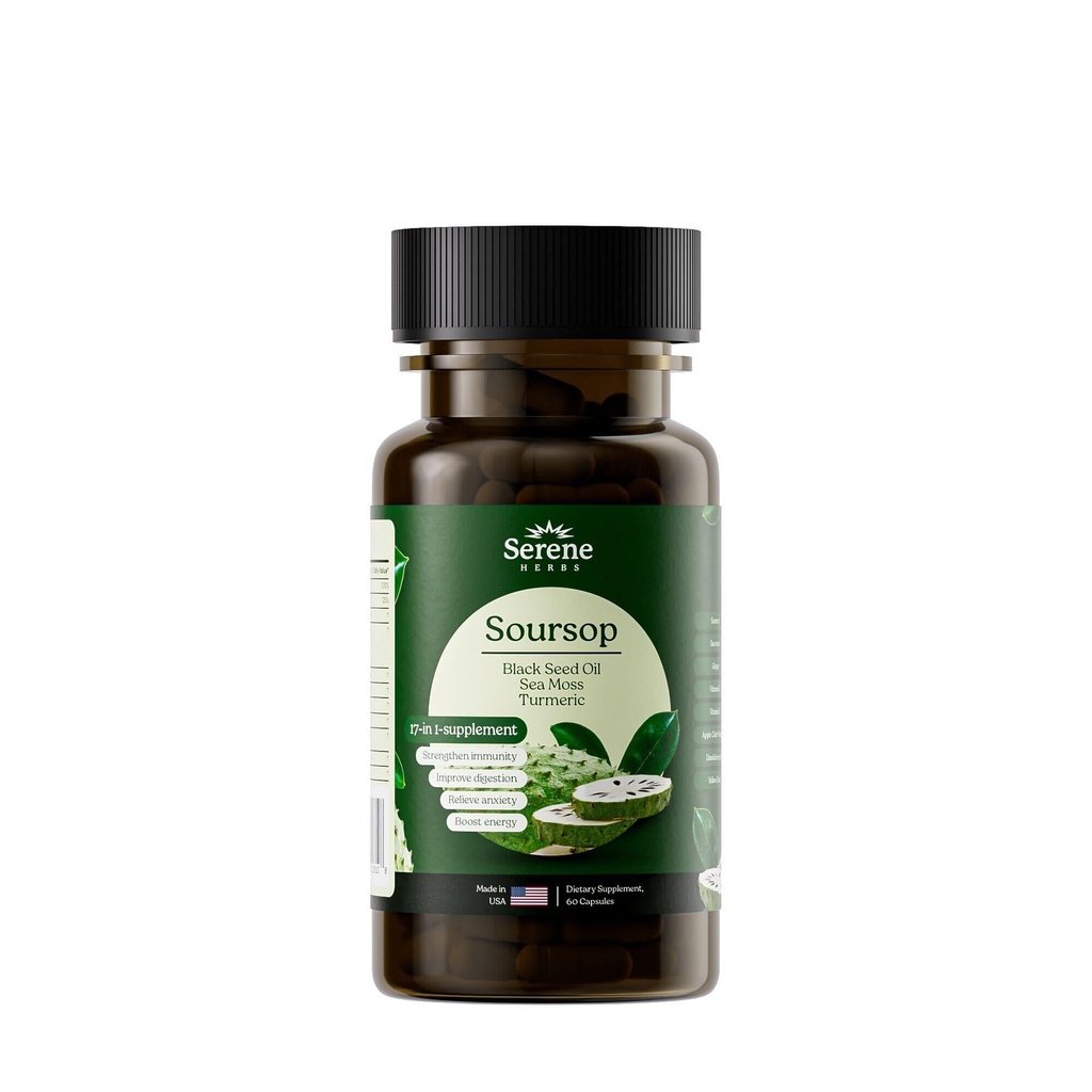 Serene Herbs 17-in-1 Sea Moss Capsules with Irish Seamoss, Black Seed Oil, Ashwagandha, Turmeric & Bladderwrack - Advanced Immunity, Energy & Gut Support - Natural Herbal Supplement - 60 Tel.
