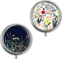 Mini Pillendoos, Kleine Pillendoos, Draagbare Pillendoos, Leuke PillenOrganisator voor Vitaminen, Medicijnen, Visolie en Supplementen (Witte Bloemen + Zwarte Bloemen)