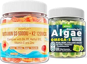 NEVISS Vitamine D3 5000IU + K2 (MK-7) 120mcg Gevulde Gummies + Vegan Omega 3 Gummies 1000mg