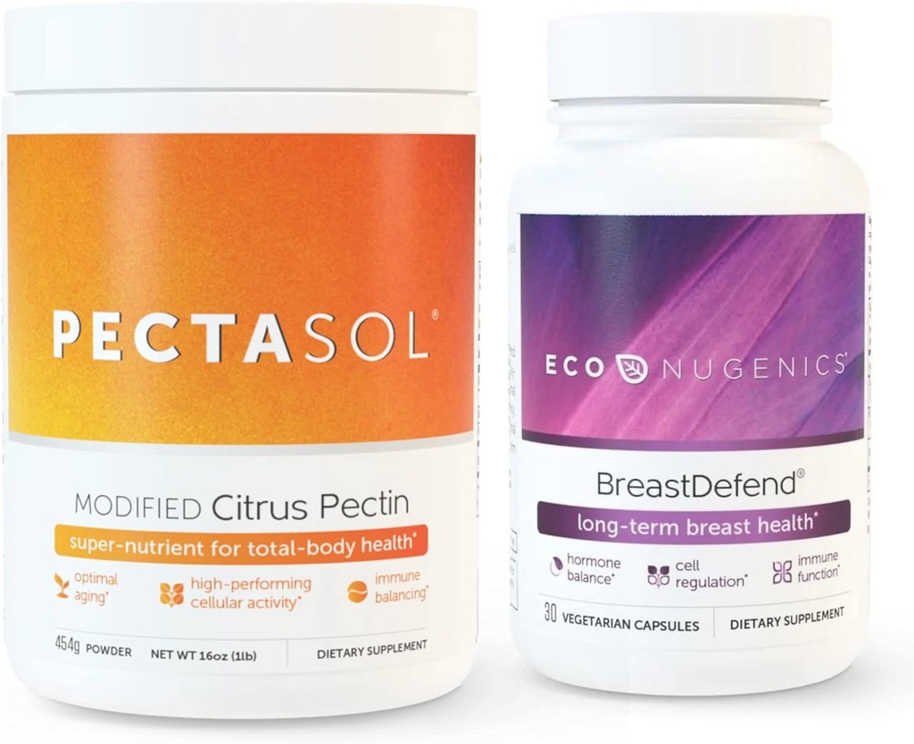 EcoNugenics bevordert borstgezondheid en Cellulaire ondersteuning - borstafweer 30 capsules + PectaSol-C Modified Citrus pectine 454 Gram bundel