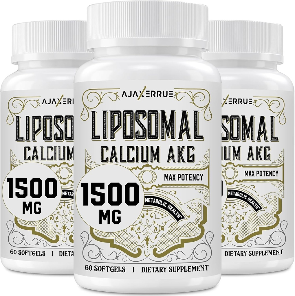 Liposomale Calcium AKG Supplement 1500 MG (Alpha-Ketoglutaarzuur), hoge absorptie, effectiever dan AAKG, Ca AKG voor levensduur, Leeftijdsverdediging, Cellulaire Energie, Metabole Functie, 180 Softgels