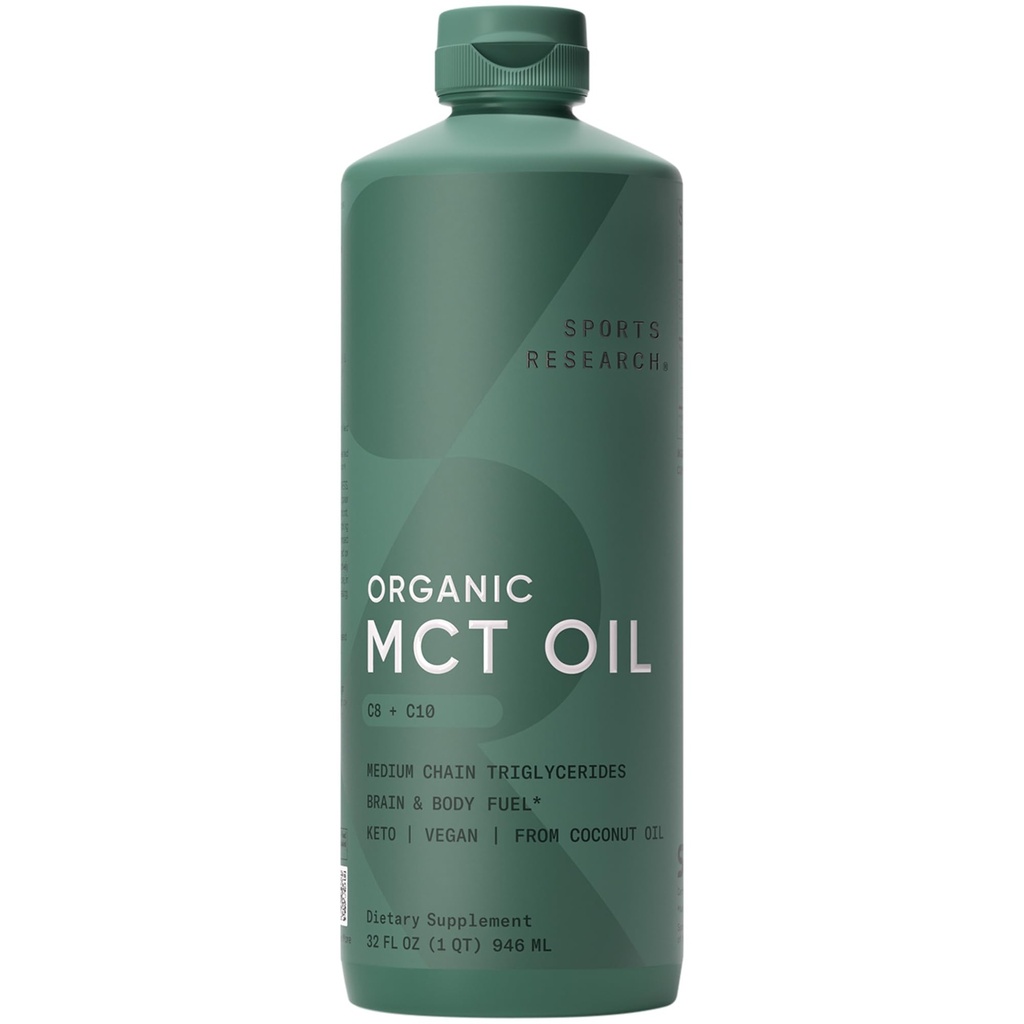 Sportonderzoek Biologische MCT Olie - Keto & Vegan MCTs C8, C10 van kokosnoten - Vetzuur en lichaamsbrandstof, niet-GMO en glutenvrij - smaakloze olie, perfect in koffie, thee en eiwitshakes - 32 oz