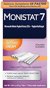 Monistat 7 dagen Gistinfectie behandeling voor vrouwen, Miconazol Cream (45 g Tube) & 7 Applicatoren, voor verlichting van milde vaginale jeuk
