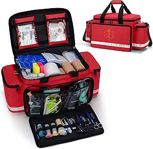 Trunab Emergency Responder Trauma Bag Leeg, Professionele EHBO Kits Opslag Medische Bag met Innerlijke Dividers en No-Scratch Bottom, Ideaal voor EMT, EMS, Paramedics, Rood, BAG ALLEEN