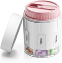 Daviky Pill Bottle Organizer, Supplement Organizer met 7 Large Compartments, Travel Pill Dispenser Ronde Pill Box met Twee Lids(Pink