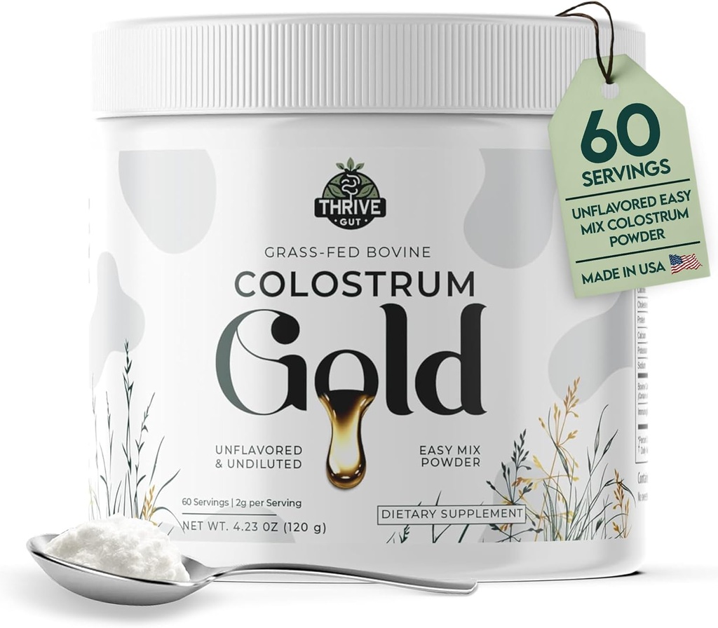 Colostrum Gold - Premium Grass-Fed Bovine Colostrum Powder Supplement for Immunity, Gut Health, Muscle & Wellness - Daily Superfood Supports Hair, Skin, Nails - Women & Men - Unflavored, 60 Serves