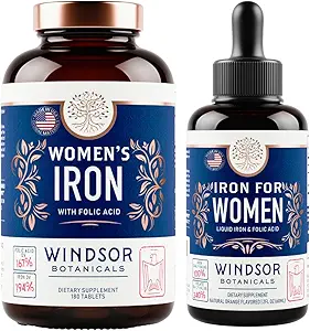 Womens Iron met foliumzuur tabletten en vloeibare druppels - verbeterde anemie en zwangerschap ondersteuning bundel