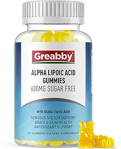 Alpha Lipoïne Acid 600mg Gummies, Suikervrij Kauwbare ALA Supplement voor Antioxidant & Zenuwstelselondersteuning, Brian & Skin Health, Ananas smaak, 120 Tel.