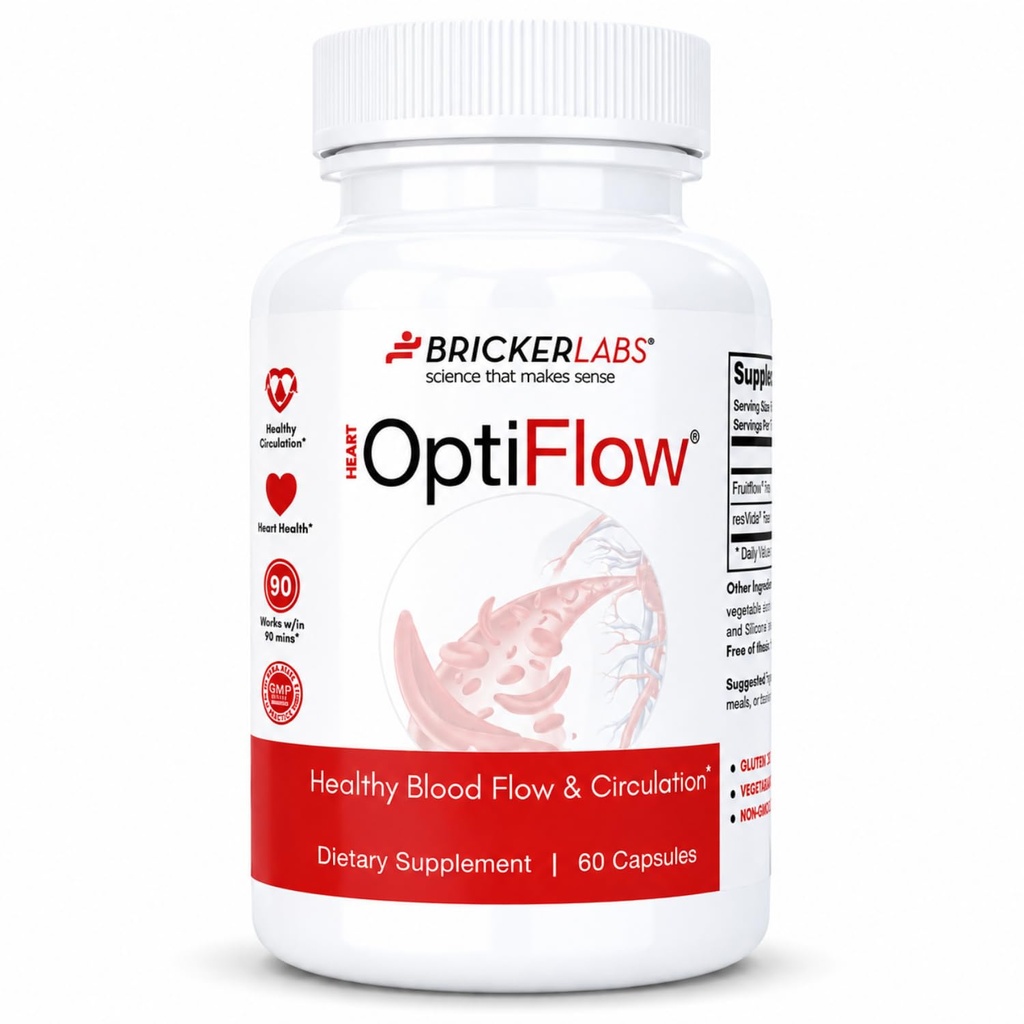 Bricker Labs OptiFlow Blood Circulatie Vitaminen, Natuurlijk Ondersteunt gezonde bloedstroom, Bevat FruitFlow en resVida Trans resveratrol. Bloed Optimizer Supplement 60 Capsules