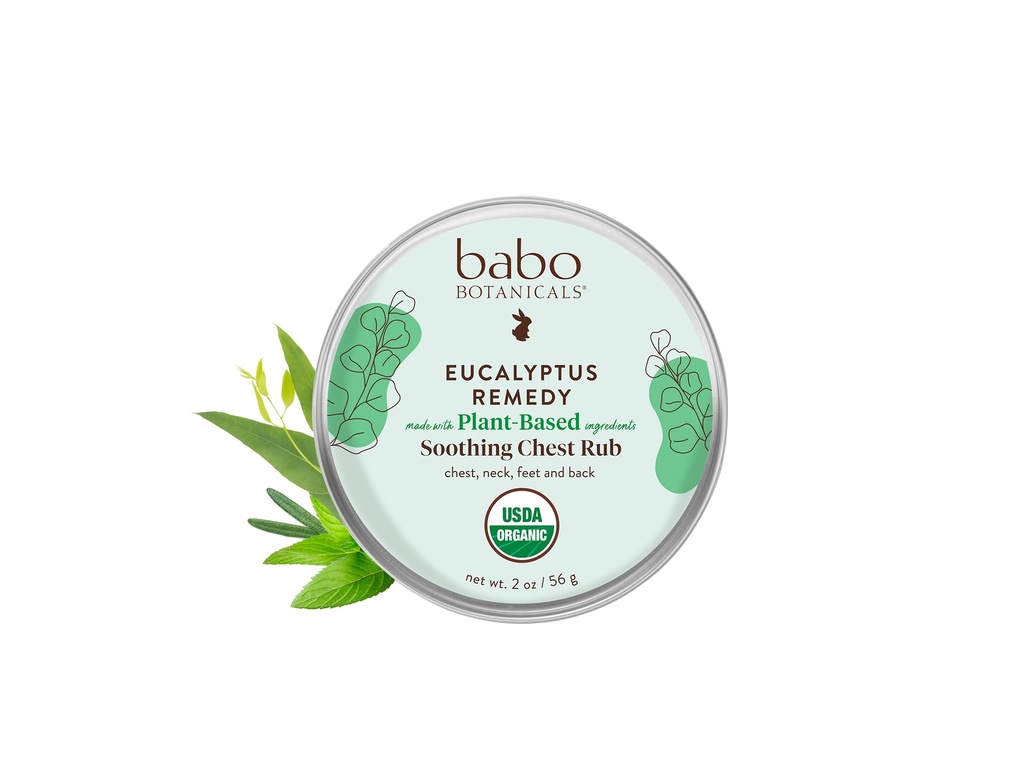 Babo Botanicals Eucalyptus Remedy Soothing Chest Rub - USDA Biologische - Kalmerende verlichting met eucalyptus, lavendel & rozemarijn essentiële oliën - Gemaakt zonder kamfer of Petroleum - Voor leeftijden 3+