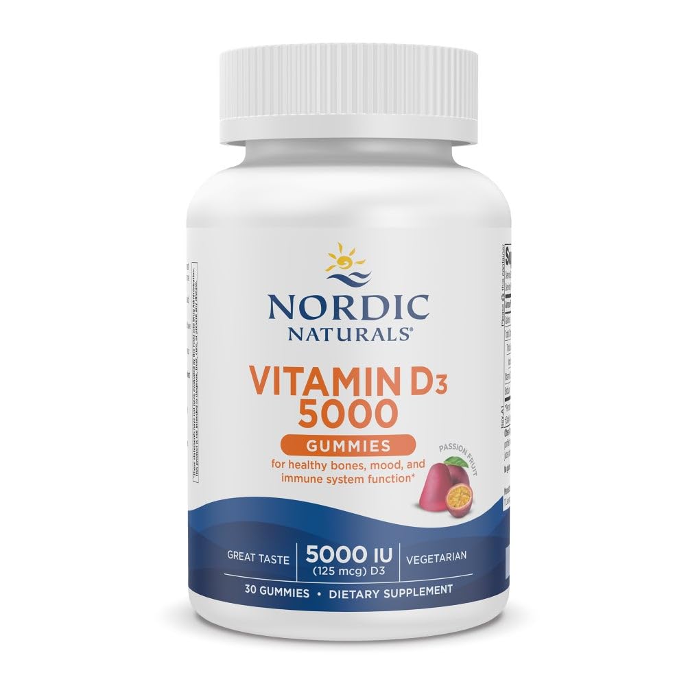 Nordic Naturals Vitamine D3 5000 Gummies, Passie Fruit - 30 Gummies - Ondersteuning voor gezonde botten, Mood, & Immune System - Vegetarisch - Niet-GMO - 30 Serven