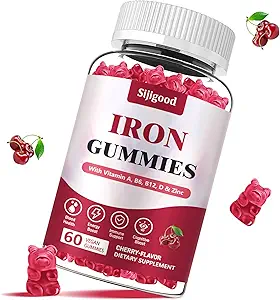 Vegan Iron Supplement voor vrouwen, met vitamine A, C, B6, B12, Folate en Zink, Energie Boost, Suikervrij, Nee Na Smaak - Delicious Cherry Flavor, 60 Tellen