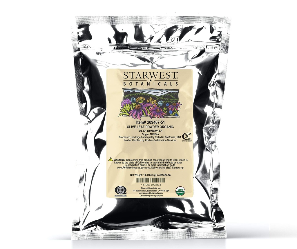 Starwest Botanicals Biologische Olive Leaf Powder, 1 Pond
