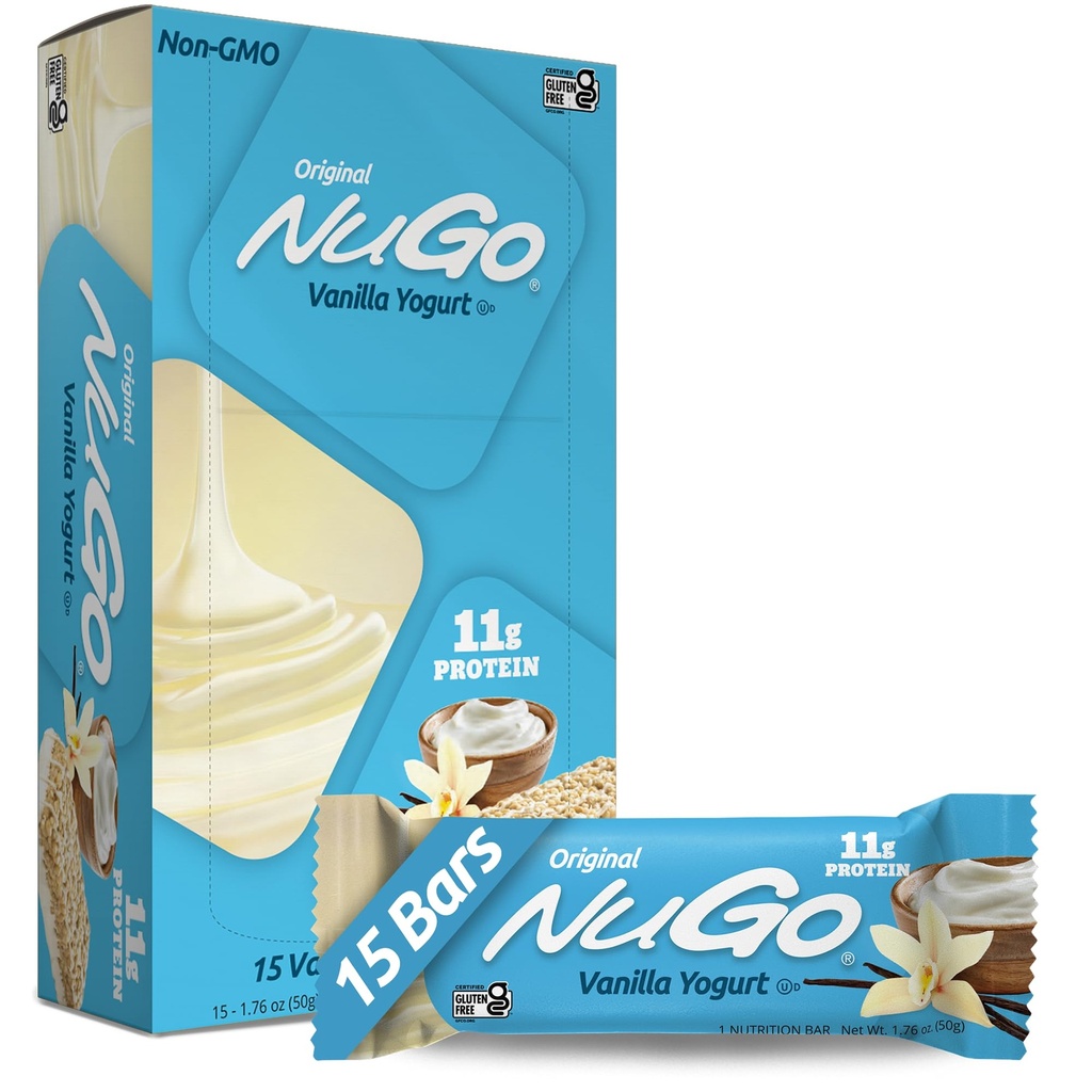 NuGo Proteine Bar, Vanille Yogurt, 11g Proteïne, 170 Calorieën, Glutenvrij, 1,76 Ounce elk, 15 Tellen (verpakking van 1)