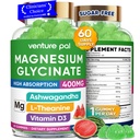 Levering van 60 dagen Magnesium Glycineer 400 mg Gummies met Ashwagandha, L-Theanine, CoQ10, Vitamine D3 & B6, Suikervrije Magnesium Gummies voor volwassenen en kinderen, Stress Relief, Slaap & Kalm, Veganistisch, Glutenvrij
