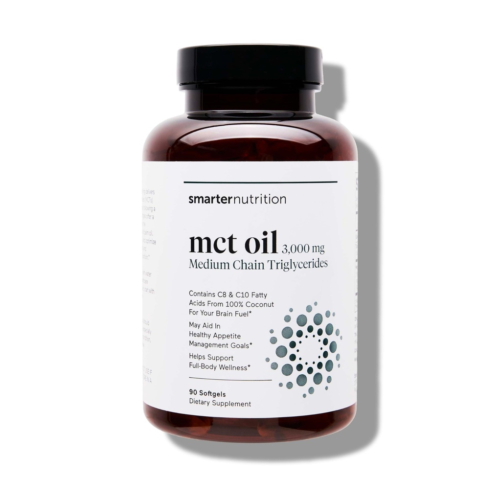 SMARTERNUTRITION MCT Oil Capsules C8 and C10 - Ketogenic Fuel for Brain & Body, Sustained Energy - from Cold-Pressed Coconut, Palm & Gluten-Free, Non-GMO - 90 Count - 30-Day Supply