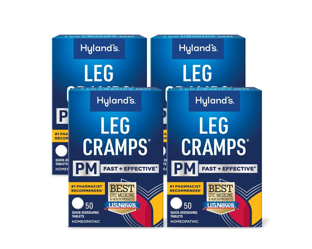 Hyland's Leg Cramps PM, Relief of Nighttime Leg, Calf, and Foot Cramps, 50 Quick-Oplossende Tablets 4-pack (200 Totaal)