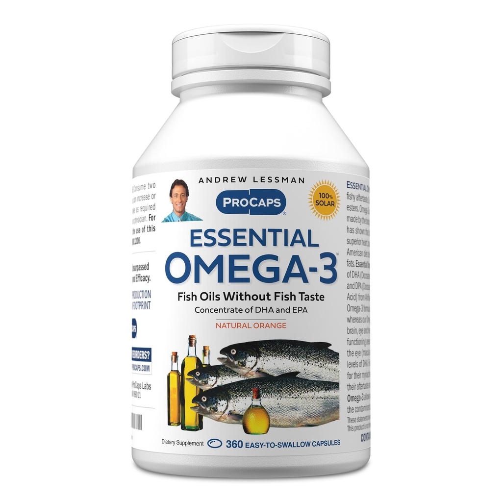 ANDREW LESSMAN Essential Omega-3 Orange - 360 Softgels - Ultra-Pure, High Potency Omega-3 Oils. Hoge DHA, geen maagklachten, geen lastpakken, geen kwik. Klein Makkelijk doorslikken Softgels