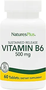 NaturesPlus Vitamin B6 (Pyridoxine HCI), Sustained Release - 500 mg, 60 Vegetarische Tablets - Energy & Metabolisme Booster, Memory, Mood, Immune Support Supplement - Glutenvrije - 60 Servers
