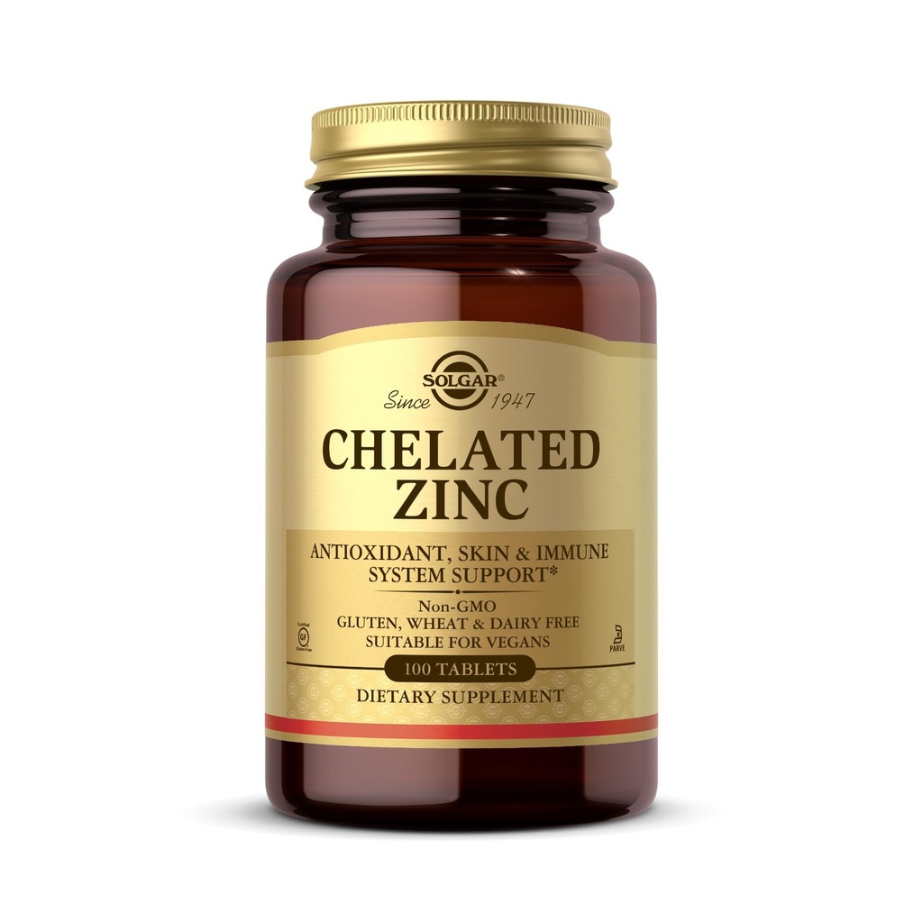 Solgar gecheleerd zink, 100 tabletten - zink voor een gezonde huid - ondersteunt celgroei en DNA-vorming - gebruikt antioxidante activiteit - ondersteunt een gezond immuunsysteem - niet GGO, glutenvrij - 100 porties
