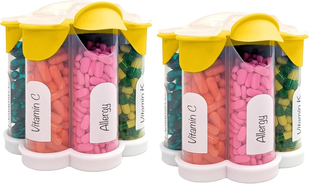Extra grote pil Organizer dagelijks, wekelijks, maandelijkse supplement fles, schattige Blossom pil Dispenser met 7 XL Compartments (2 Pack Combo) (Gele 2 Pack)