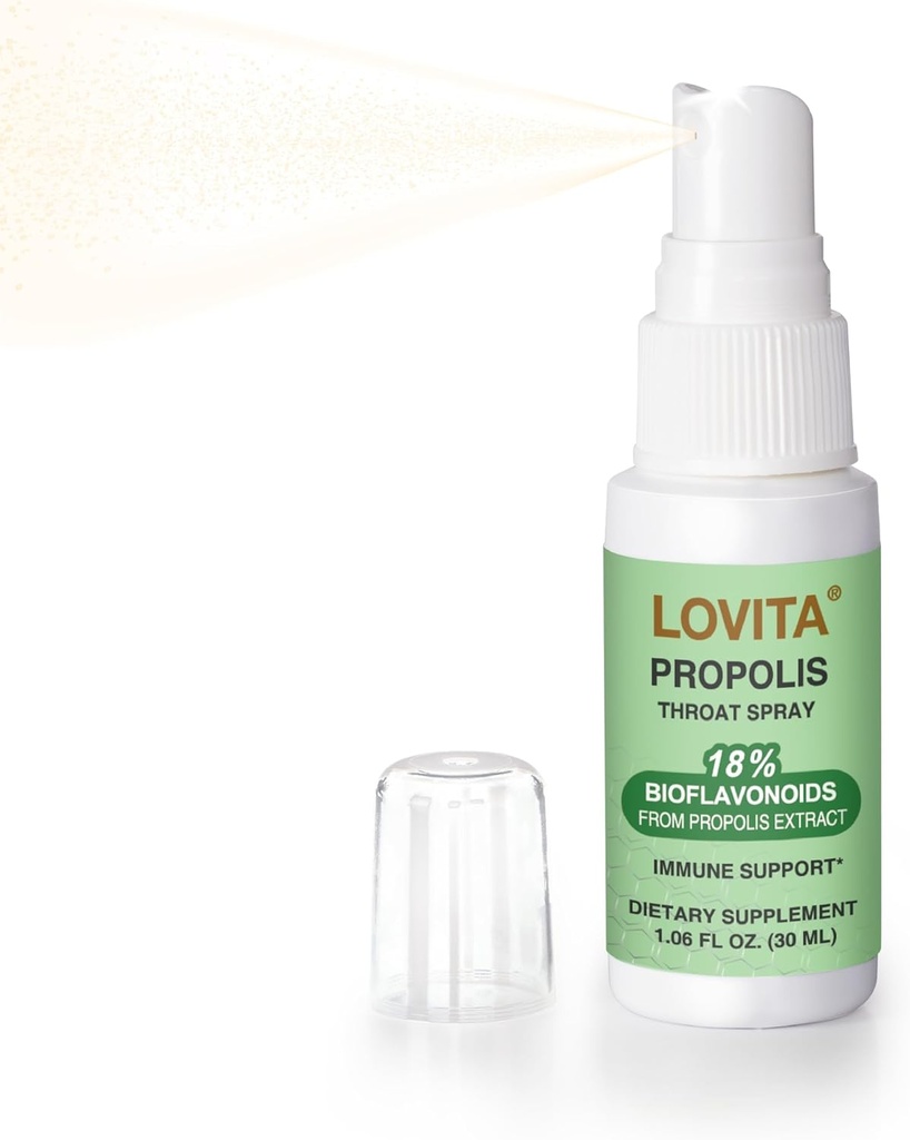 Lovita Bee Propolis Throat Spray, 18% Bioflavonoids, Alcohol-Free, Immune Support, Throat Soothing, Antioxidant, Gentle Taste, 1 Fl Oz (Pack of 1)