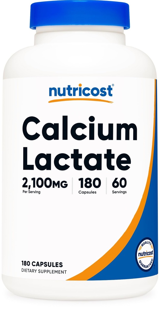 Nutricost Calcium Lactaat 2100mg; 180 Capsules - Veganistisch, Non-GMO en Glutenvrij, 60 porties
