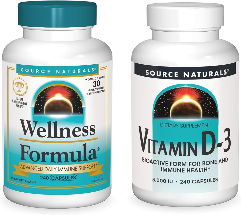 Bron Naturals Wellness Formula en 5000 IU Vitamine D-3, 240 Capsules in elke fles