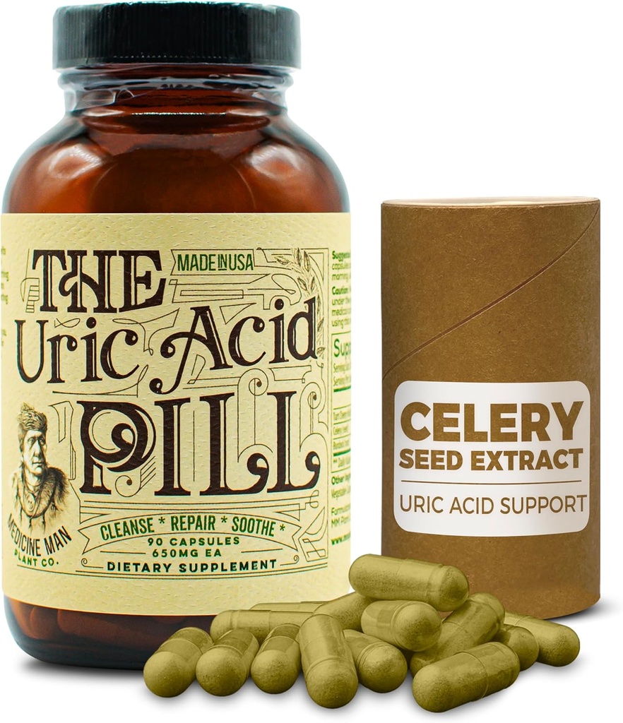 The Uric Acid Pill 90 Capsules - Uric Acid Supplement with Tart Cherry Extract, Selderij Seeds, and Burdock Root - Uric Acid Support Supplement containing Non-GMO and Herbal Ingredients