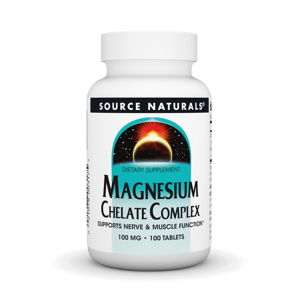 Bron Natuurlijken Magnesiumchelate Complex, Ondersteunt Zenuw & Spierfunctie*, 100 mg -100 tabletten
