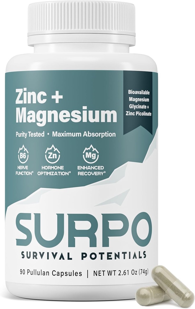 B6 Zink en Magnesium Supplementen voor mannen en vrouwen, Post Workout Muscle Recovery Supplementen voor benen krampen, Immuun &amp; Slaap Ondersteuning, Chelated Magnesium Glycinate met Zink Plus Vitamine B6, 90 Capsules