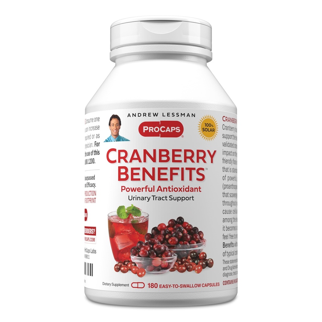 ANDREW LESSMAN Cranberry Voordelen - 180 Capsules - Ondersteunt Bladder, Nier en urinetrek gezondheid. Hoge Potentie Gestandaardiseerde Extracten van Cranberry Fruit, Klein Makkelijk doorslikken Capsules