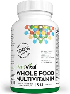 Plantvital Whole Food Multivitamine - Multivitamines met 42 Superfoods Rauwe groenten en fruit Vitaminen Aarde Energie Fruit en groenten Supplement Pure Fruit en plantaardige supplementen - 90 tabletten