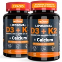 Vitamine D3 20.000 IE + K2 Vitamine (MK4 & MK7) 200 mcg + Calciumcitraat, Optimaal Vitamine D3 K2 Softgel - Sterke botspieren, Calcium Absorptie, Het helpen van vitamine D Deficiënties, Gemakkelijk doorslikken, 2pack