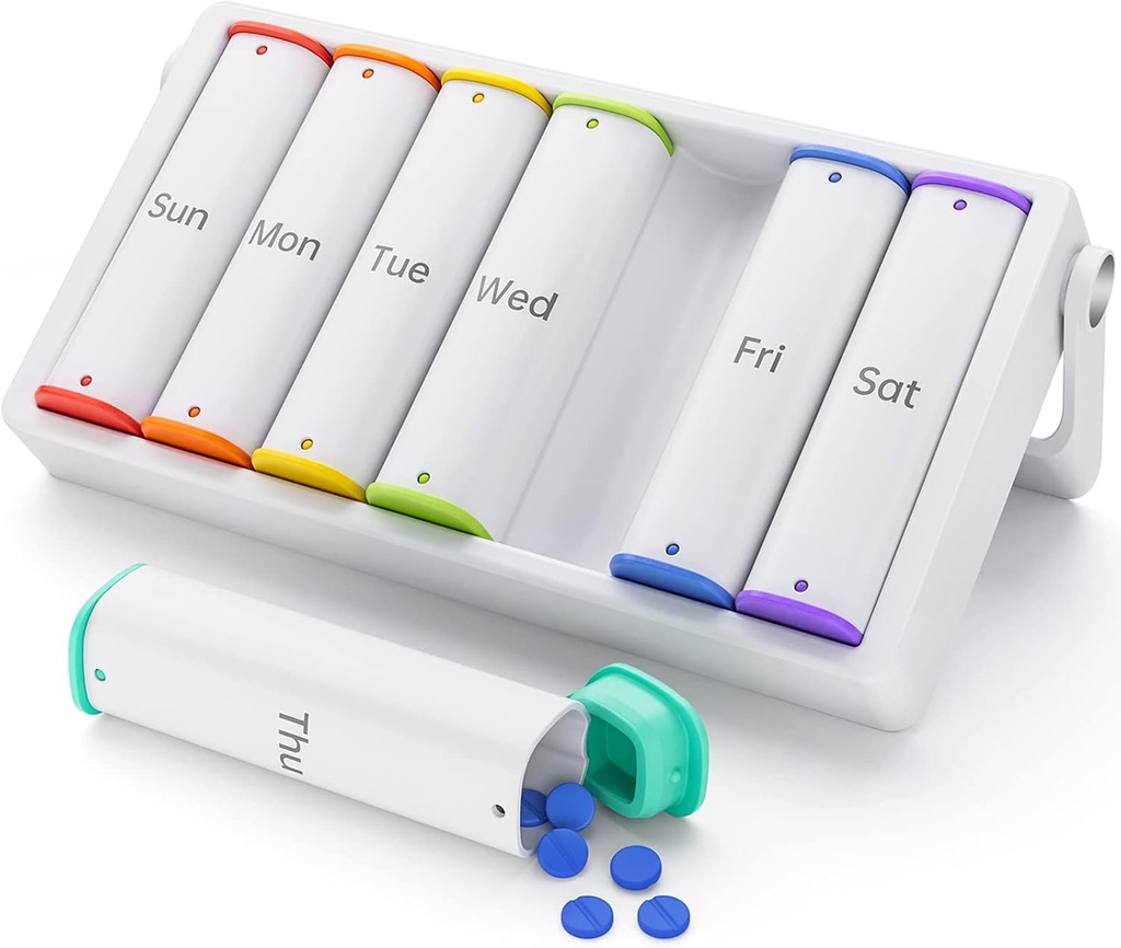 Wekelijkse pil Organisator 2 keer per dag, KOV IOO Large Travel pil Box 7 Dag, Am Pm Tweemaal daags pil geval met roterende handvat, pil houder container voor vitamine, geneeskunde, supplement, visolie, wit