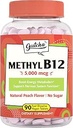 Gutcha Vitamin B12 5000 mcg, Bioactive Methylcobalamin, for Nerve, Heart, Brain Health & Energy Production, Non GMO, No Sugar, No Gluten, Natural Peach Flavor, 90 Vegan & Fast Dissolve Tablets