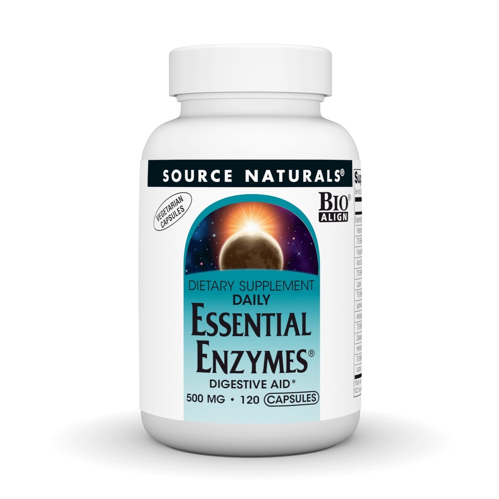 Bron Naturals Essential Enzymes 500mg Bio-uitgelijnd Multiple Enzyme Supplement Herbal Defense for Digestion, Gas, Constipatie & Bloating Relief - Supports Immune System* - 120 Vegetarische Capsules