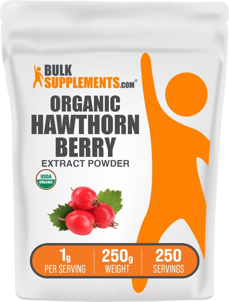 BulkSupplements.com Organic Hawthorn Berry Extract Powder - Hawthorn Berry Supplement - Herbal & Glutenvrij, 1g per portie, 250g (8.8 oz) (verpakking van 1)