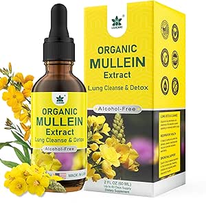 Mullein druppels voor de longen, Mullein blad extract kruidensupplement, natuurlijke longreiniging, ademhalings- en immuunondersteuning, ademgezondheid, tinctuur met marshmallow, vlierbessen - 2 fl Ounces