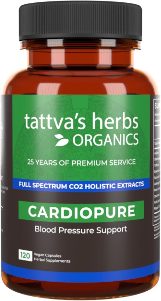 Tattva's kruiden Cardiopure Herbal Ayurvedic Supplement, Ashwagandha, Rauwolfia, & Arjuna Full Spectrum Co2 Extracten, Veggie Capsules, 120 Tellen