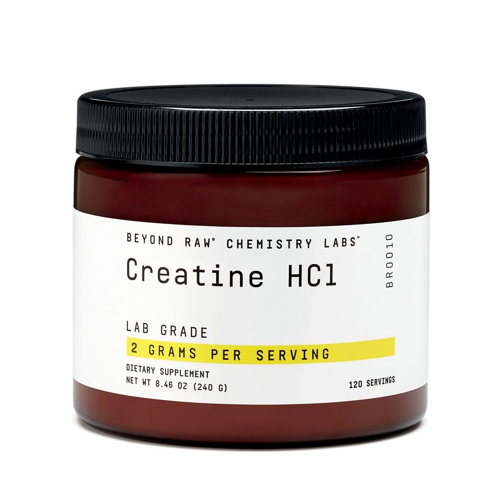 BEYOND RAW Science-Backed Creatine HCl Powder, Lab Grade, voor spierkracht en groei, energieproductie, atletische prestaties, cognitieve ondersteuning, Cellular Hydration, 120 porties