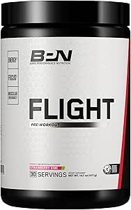 BARE PERFORMANCE NUTRITION BPN Flight Pre-workout, ondersteunt energie en geestelijke focus, verbeterde endurance & spierpompen met CarnoSyn® Beta Alanine, aardbei Kiwi, 30 porties