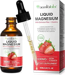 Magnesium Glycinate Liquid Drop, 1000MG Magnesium Glycinate, Geribbeld in vitamine B6, C, D, Zink voor het ondersteunen van nacht, energie, spier - Strawberry Flavor, 2 Fl Oz/60 ML
